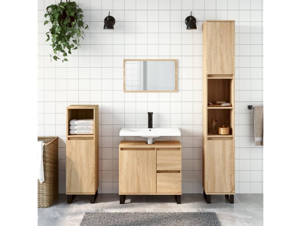 Armario de baño madera contrachapada roble Confortzx 65x33x60 cm