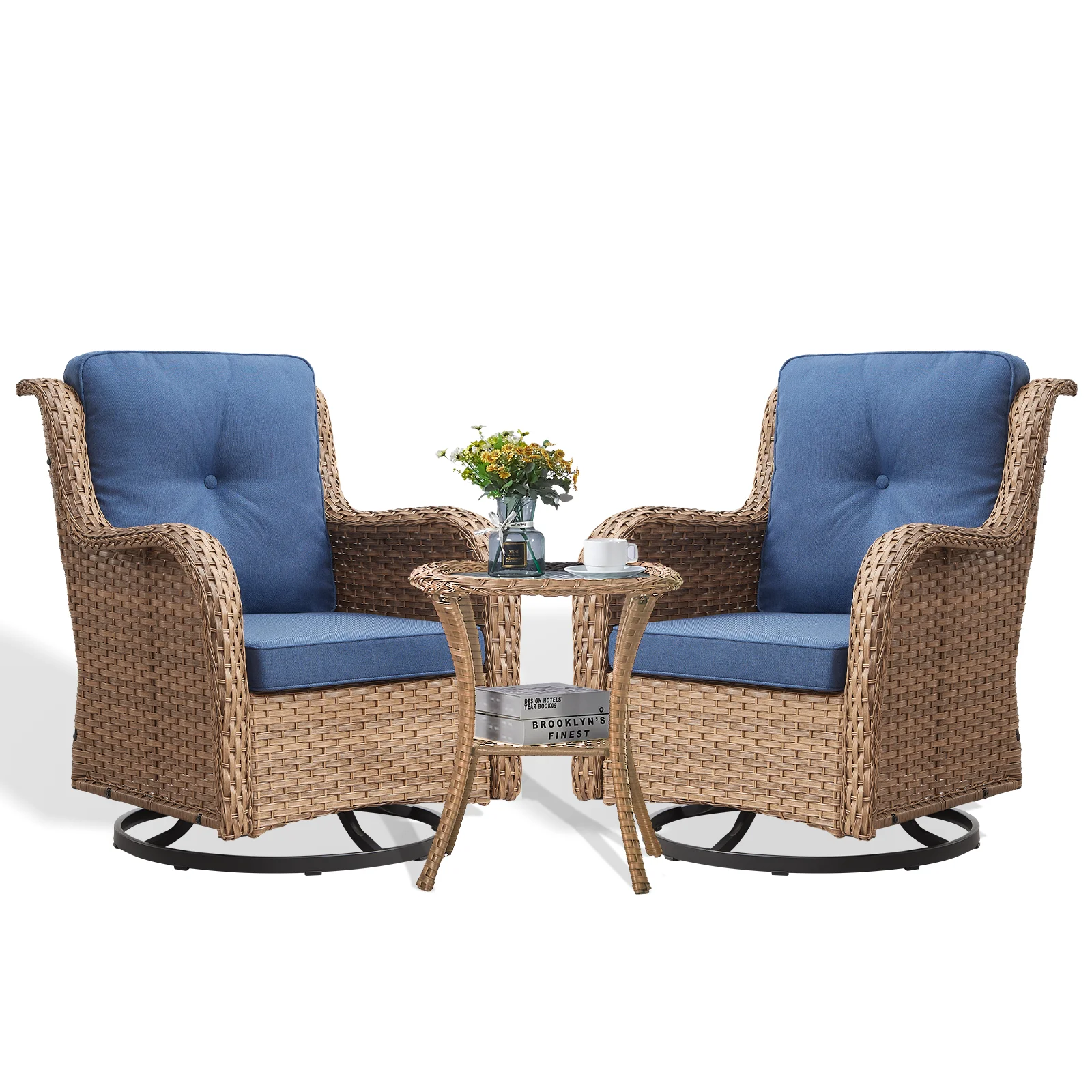 POCASSY 3 Piece Patio Set Outdoor Wicker Glider Rocking and Swivel Chairs with Cushions - Image 28