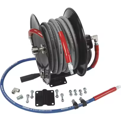 Northstar Pressure Washer Hose Reel with 50ft. Steel - Braided Hose, 3/8in. x 100ft. Capacity, 5000 PSI
