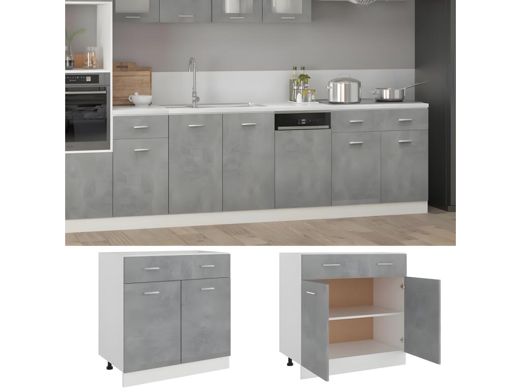 Armario bajo cajón madera ingeniería gris hormigón 80x46x81,5cm
