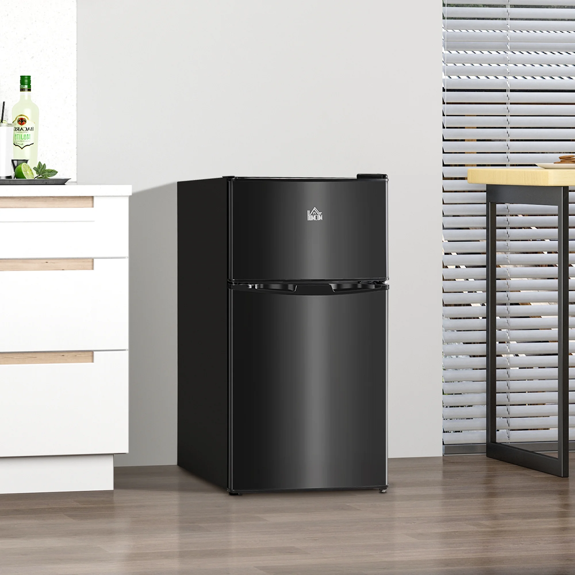 3.2 Cu.Ft Mini Fridge with Freezer, Double Door Compact Refrigerator with Adjustable Thermostat, Shelf and Reversible Door for Bedroom, Dorm, Home Office, Energy Efficient, Black - Image 2