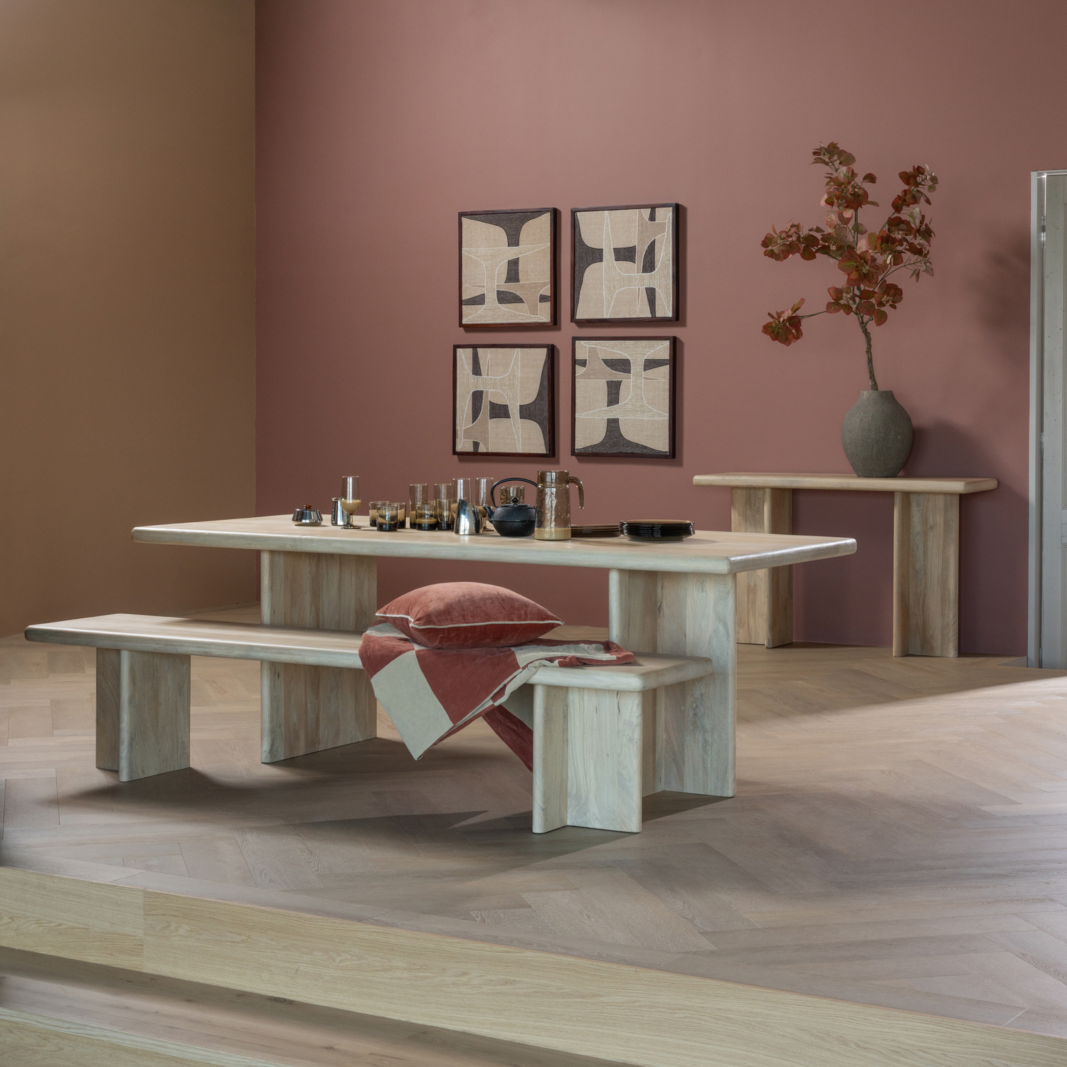 WOOOD Ato Eetbankje 220 CM - Mangohout - Naturel - 47x220x45