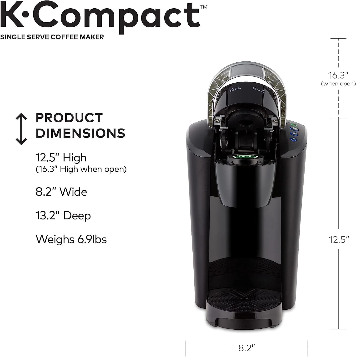 Single-Serve K-Cup Pod Coffee Maker, Black, 2.3