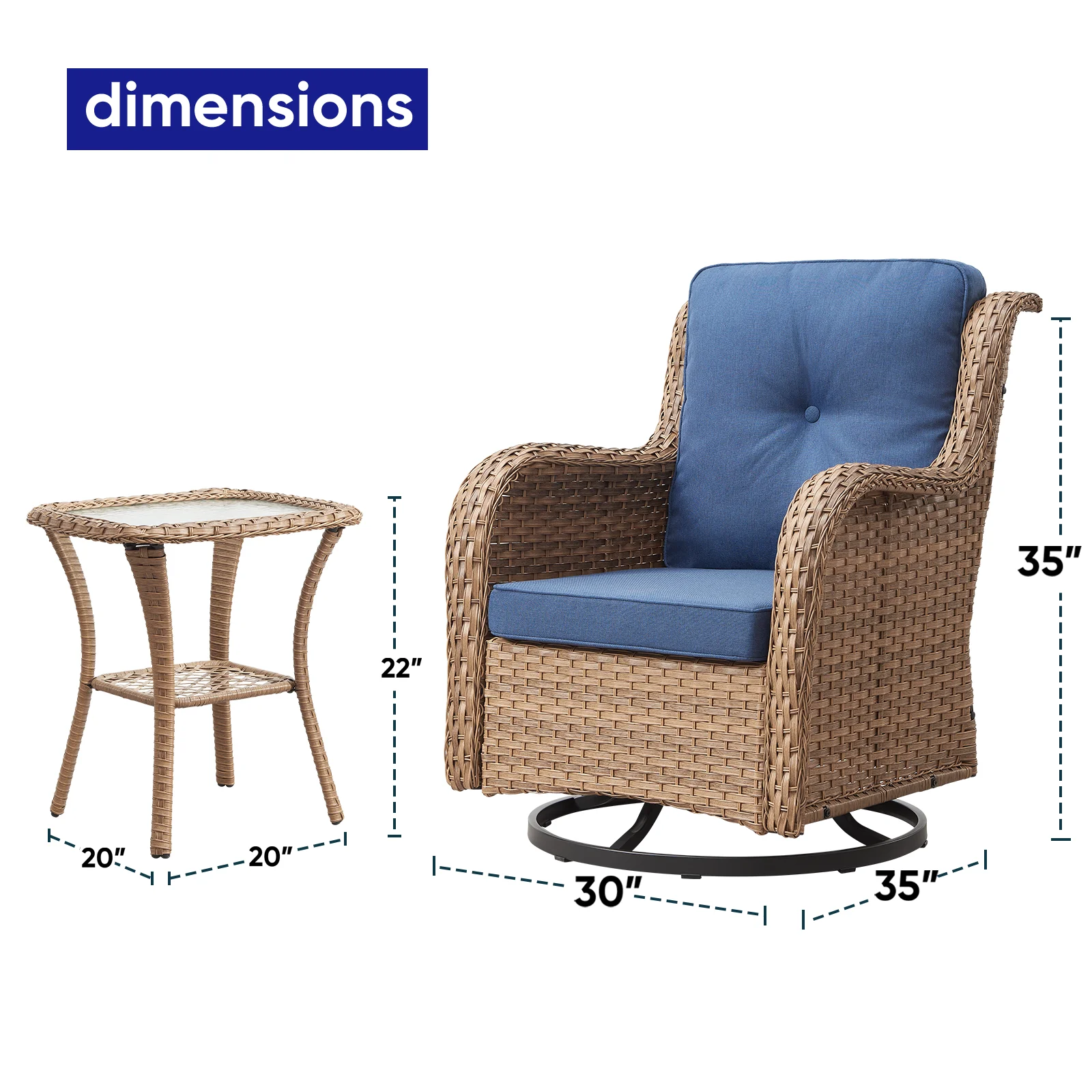POCASSY 3 Piece Patio Set Outdoor Wicker Glider Rocking and Swivel Chairs with Cushions - Image 33