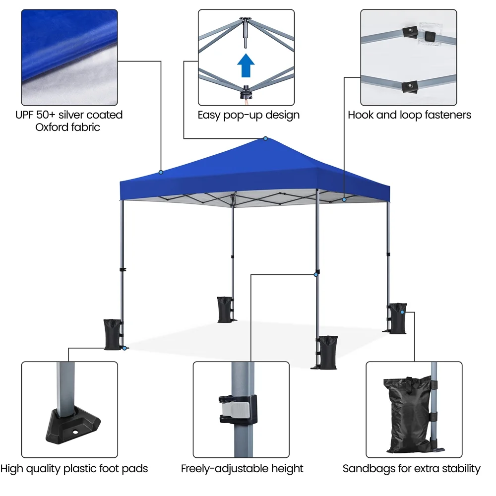 Renwick 8x8 Ft Instant Pop Up Canopy with One Push To Lock Setup Mechanism, Blue - Image 8