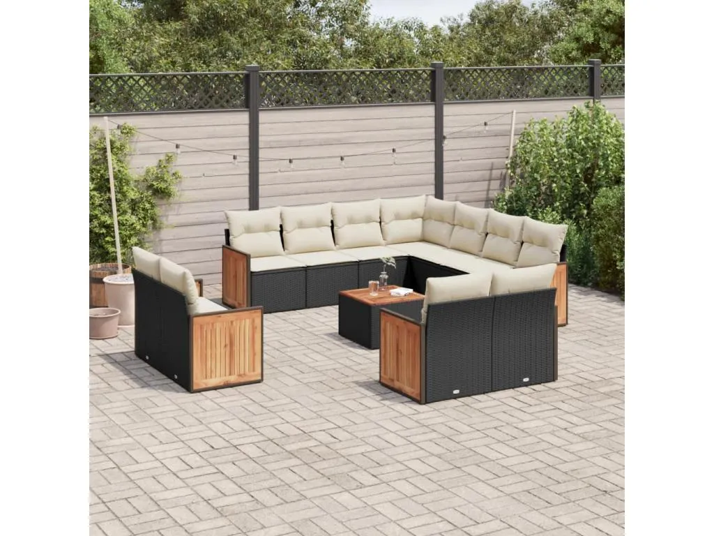 Set de sofás de jardín 12 piezas cojines ratán sintético negro prrl94482