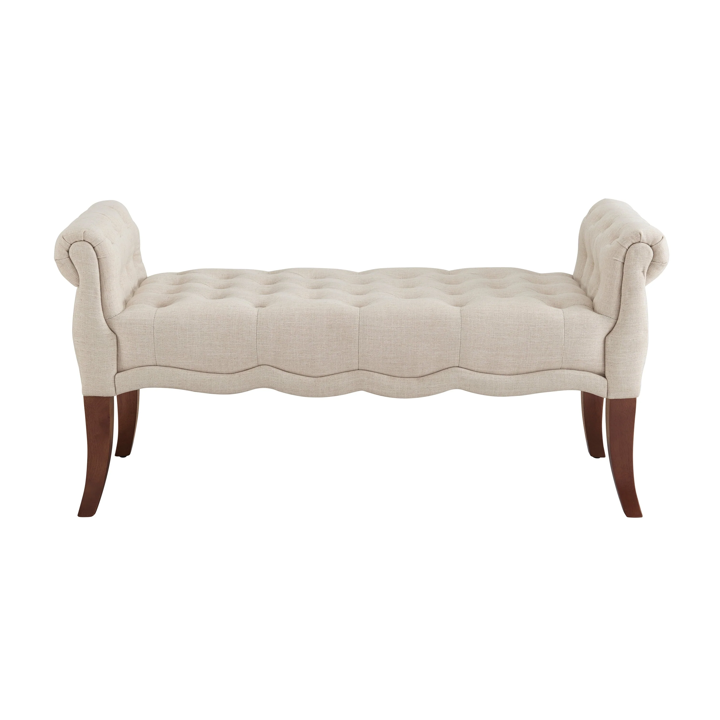 Linon Menlo Rolled Arm Button Tufted Bench, Dark Walnut Finish with Natural Fabric - Image 5