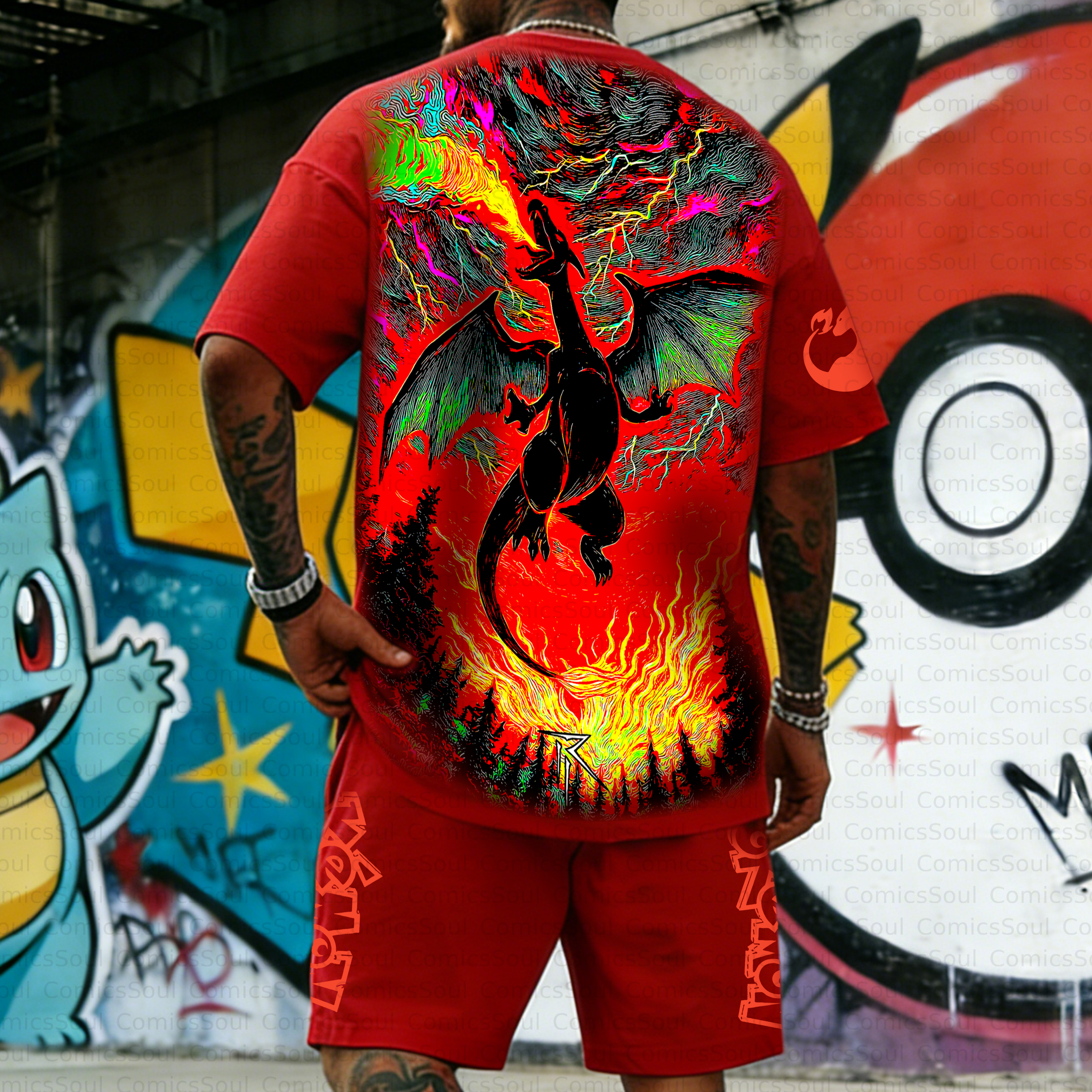 Unisex Anime Inspired Vintage T-shirt& Shorts 2 Pieces Set