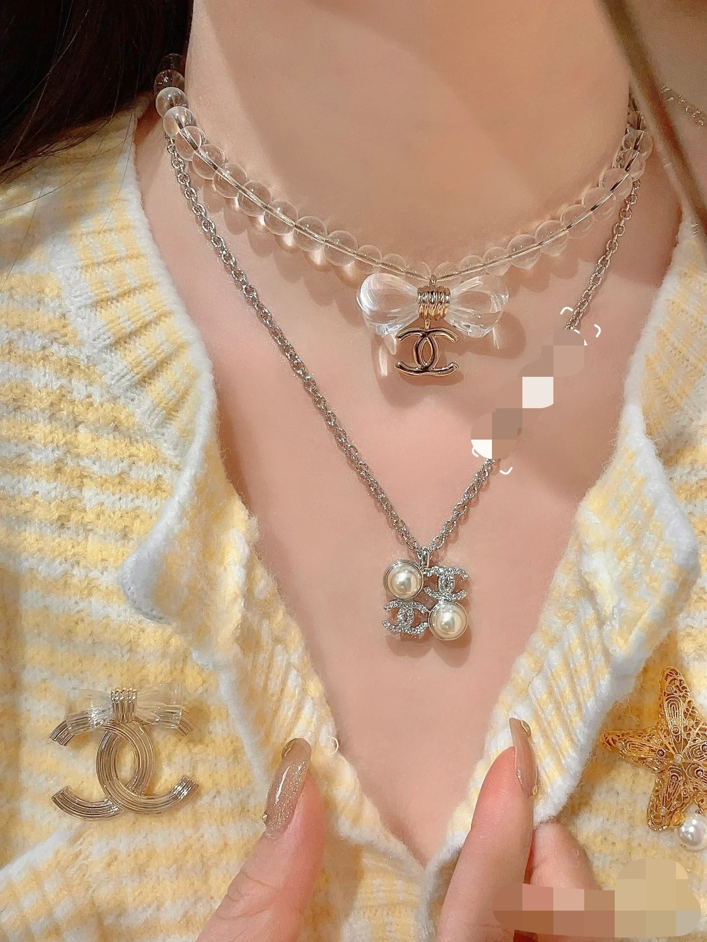 Chanel Silver Square Coco & Pearls Pendant Necklace - Original Replica Club