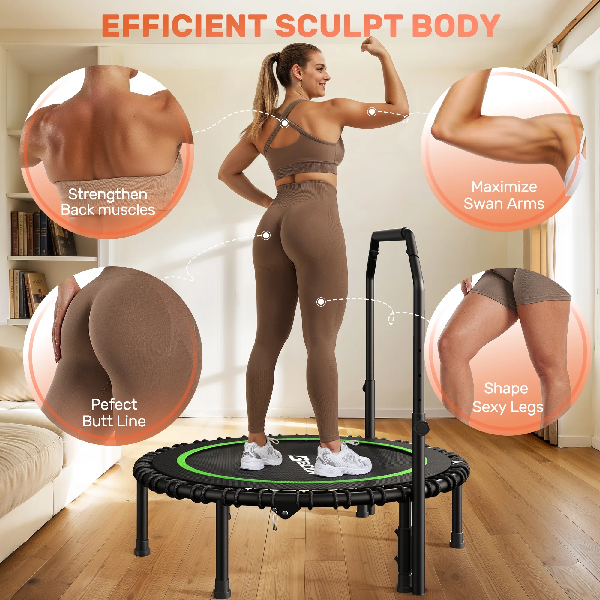 BCAN 450 LBS Foldable Mini Trampoline, 40" Fitness Trampoline with Bungees, Stable & Quiet Exercise Rebounder for Kids/Adults - Image 6