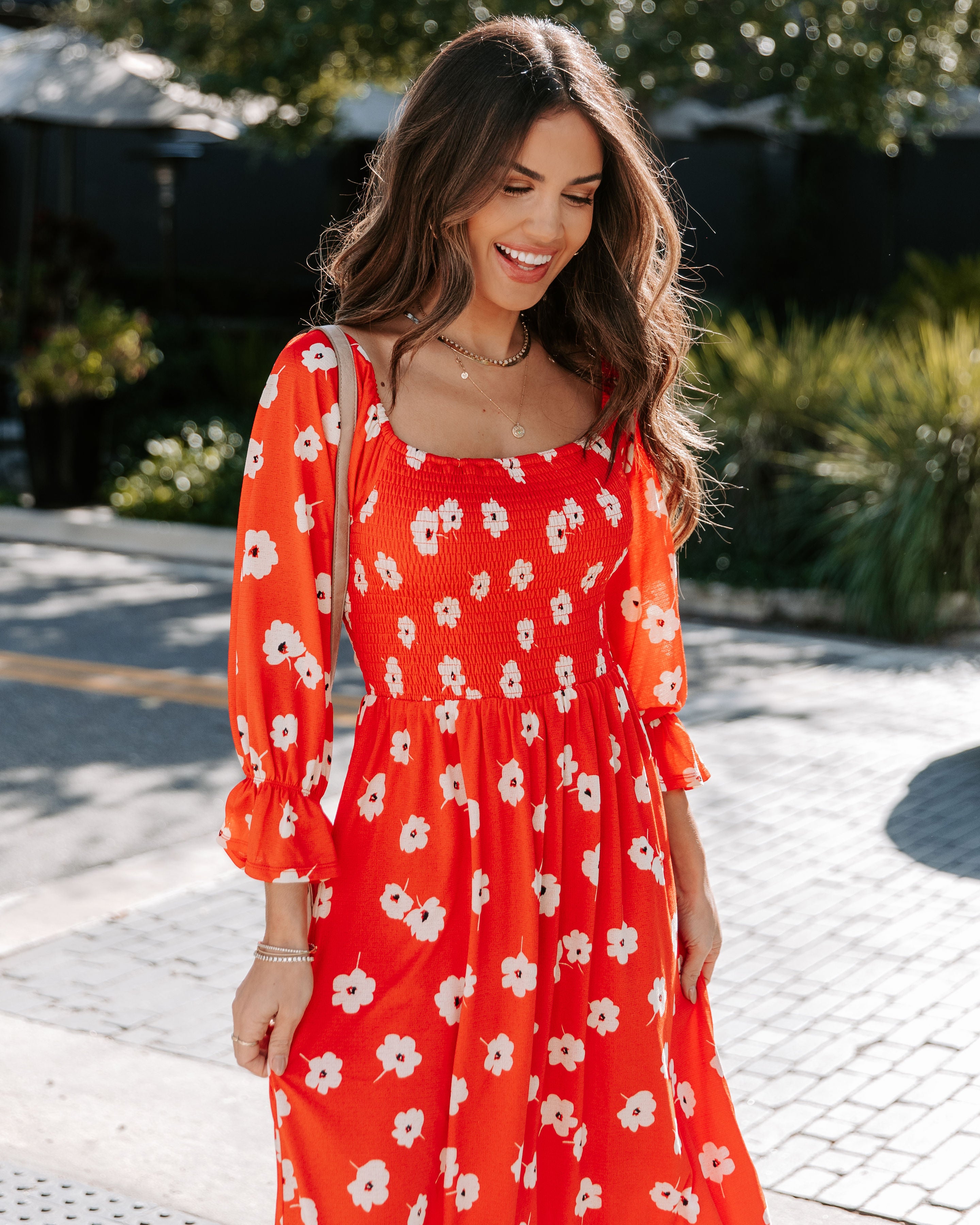 Poppy Girl Floral Smocked Midi Dress - Se7enfashion