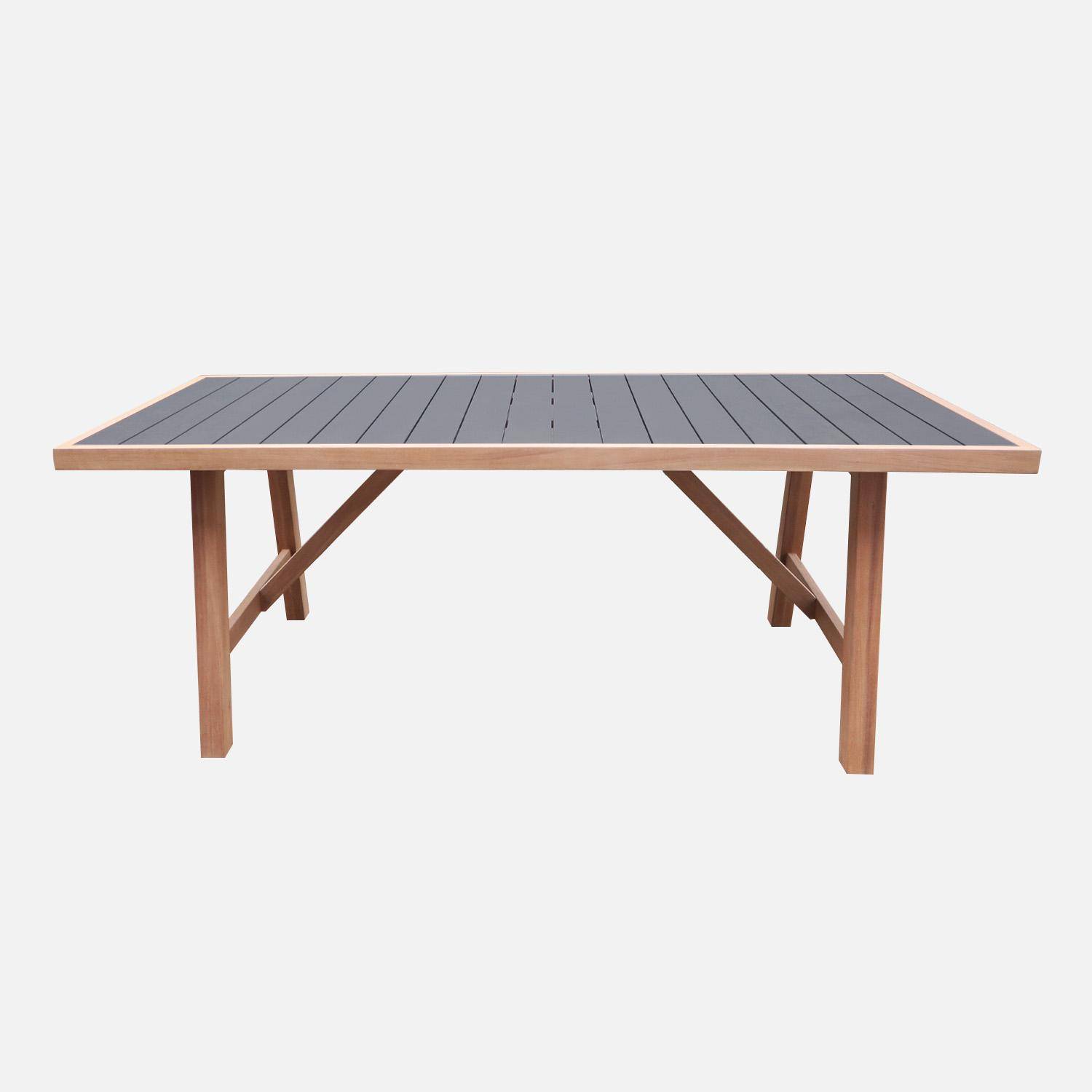 Eldora - Mesa de jardín de madera de hevea y aluminio, 6 plazas