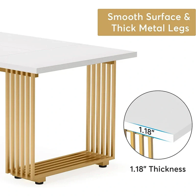 Modern Dining Table with Rectangular Top and Metal Base for 6 to 8 Seating