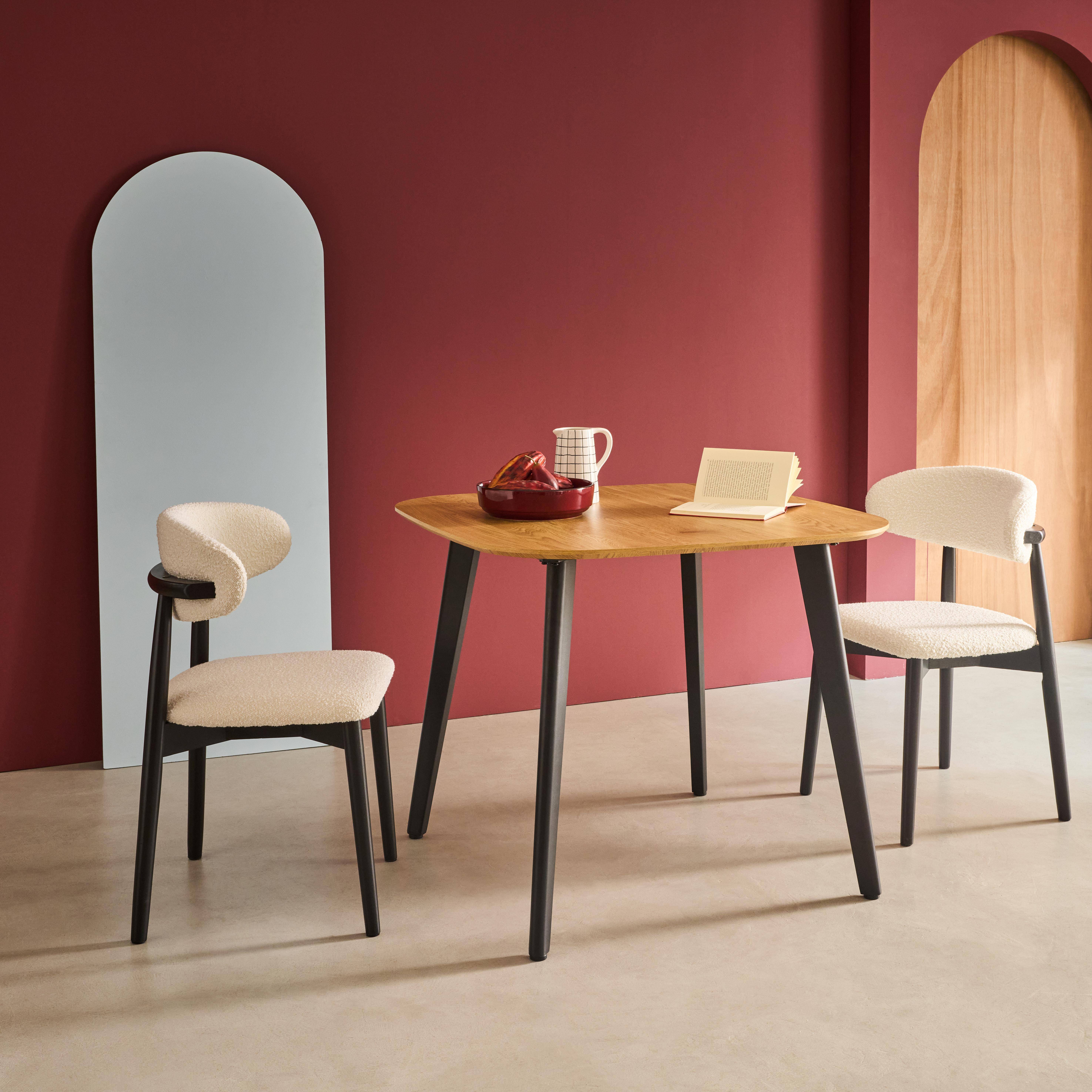 Azylis - Mesa de comedor cuadrada efecto madera patas de metal negro, 4 plazas