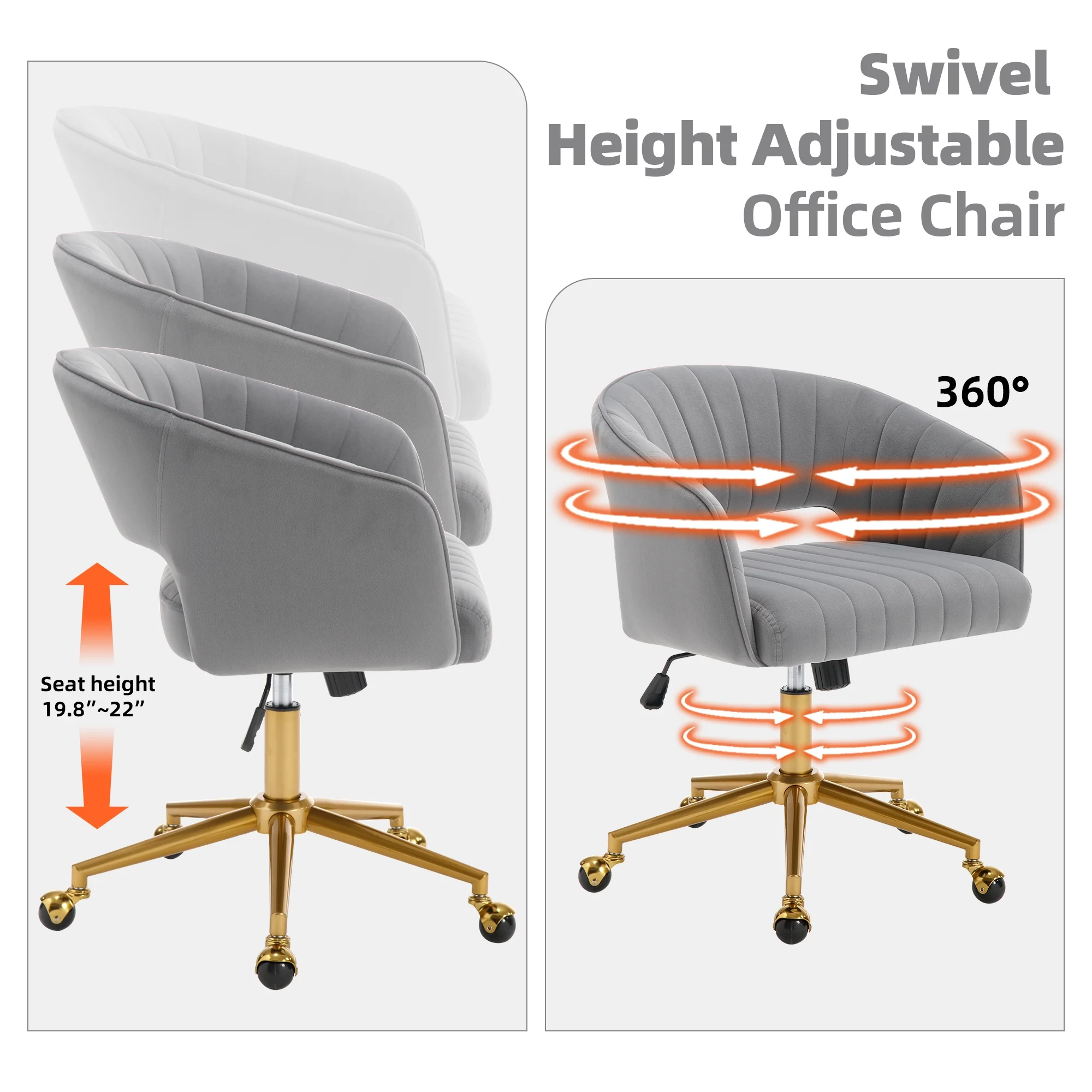 Westice Home Office Desk Chairs, Velvet Task Chair, Height Adjustable Swivel Vanity Chair with Golden Base for Vanity Study, Living Room Computer Room, Beige - Image 61