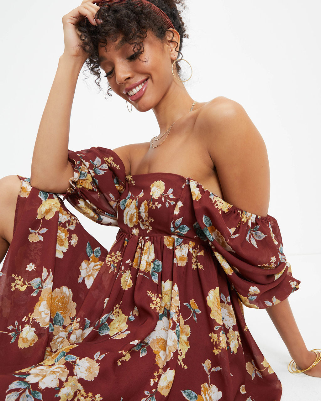 Miller Floral Chiffon Maxi Dress - Cinnamon - FINAL SALE - Se7enfashion