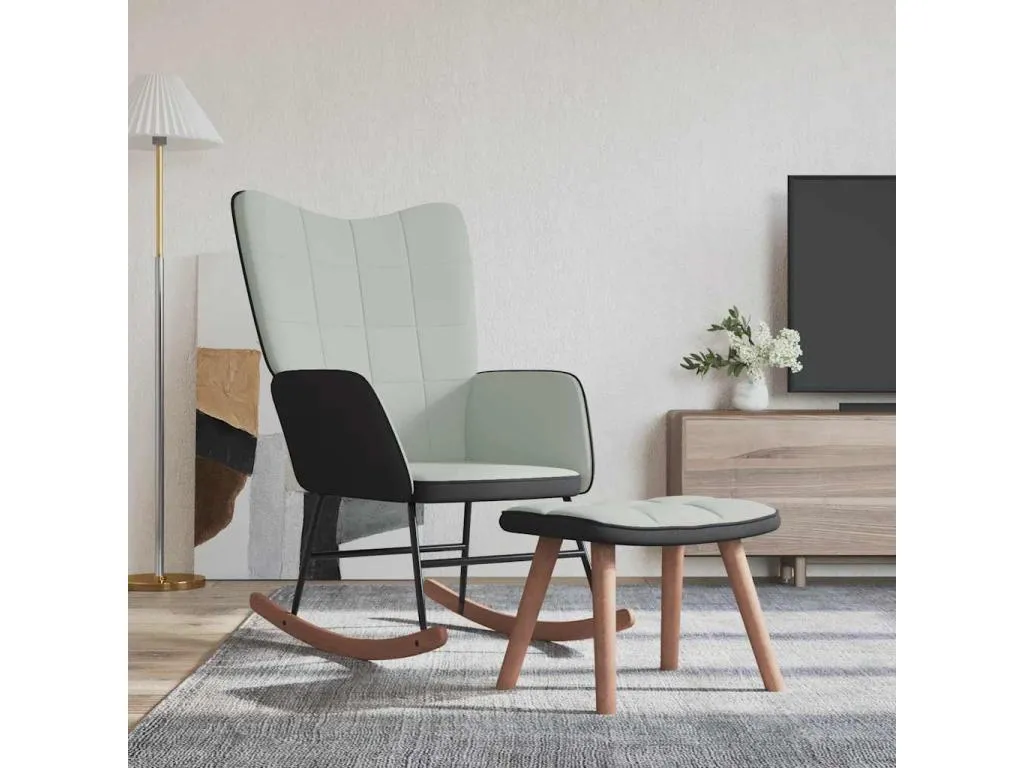Sillón de Quietena con taburete terciopelo gris claro y PVC