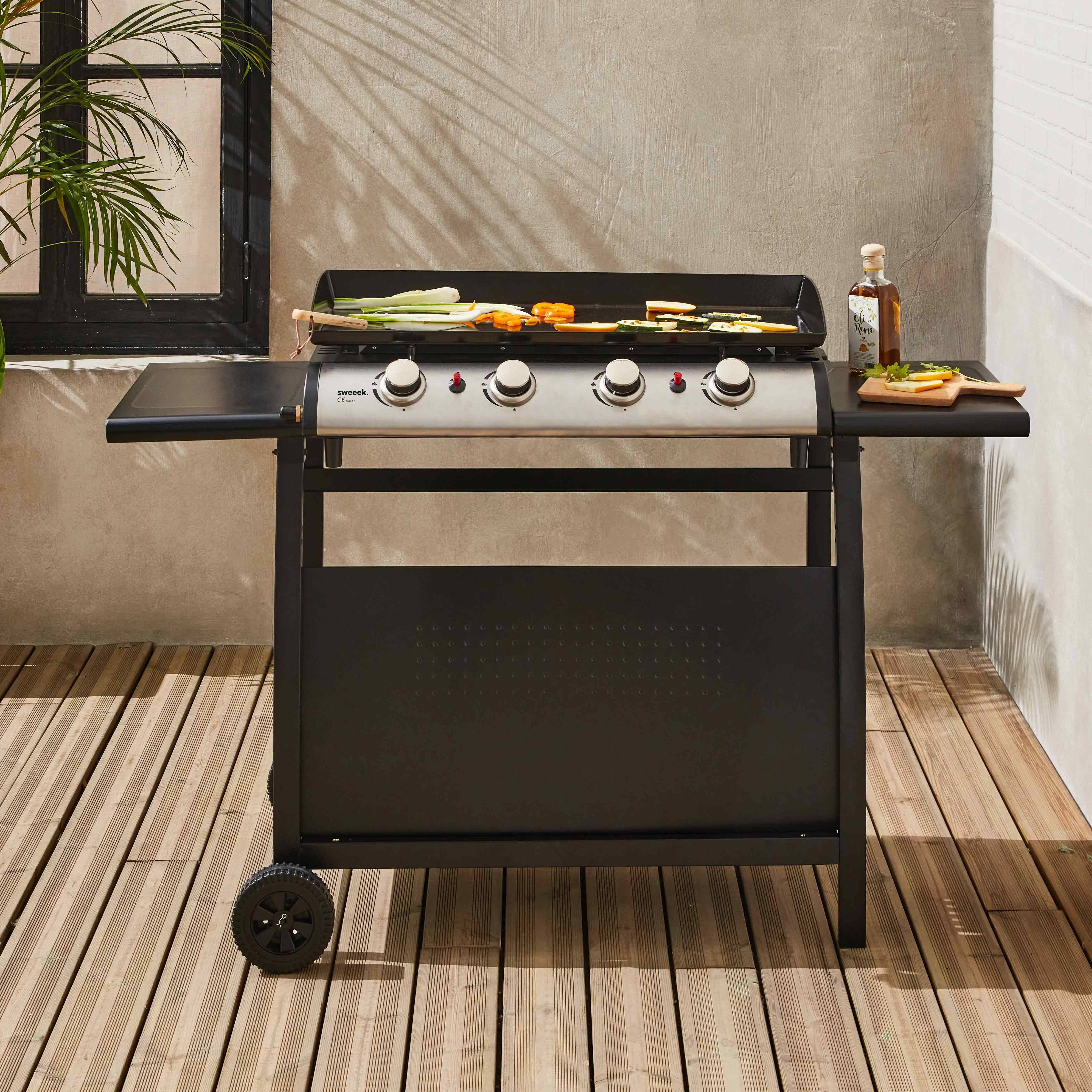 Porthos - Plancha de gas 4 quemadores 10kW + carro