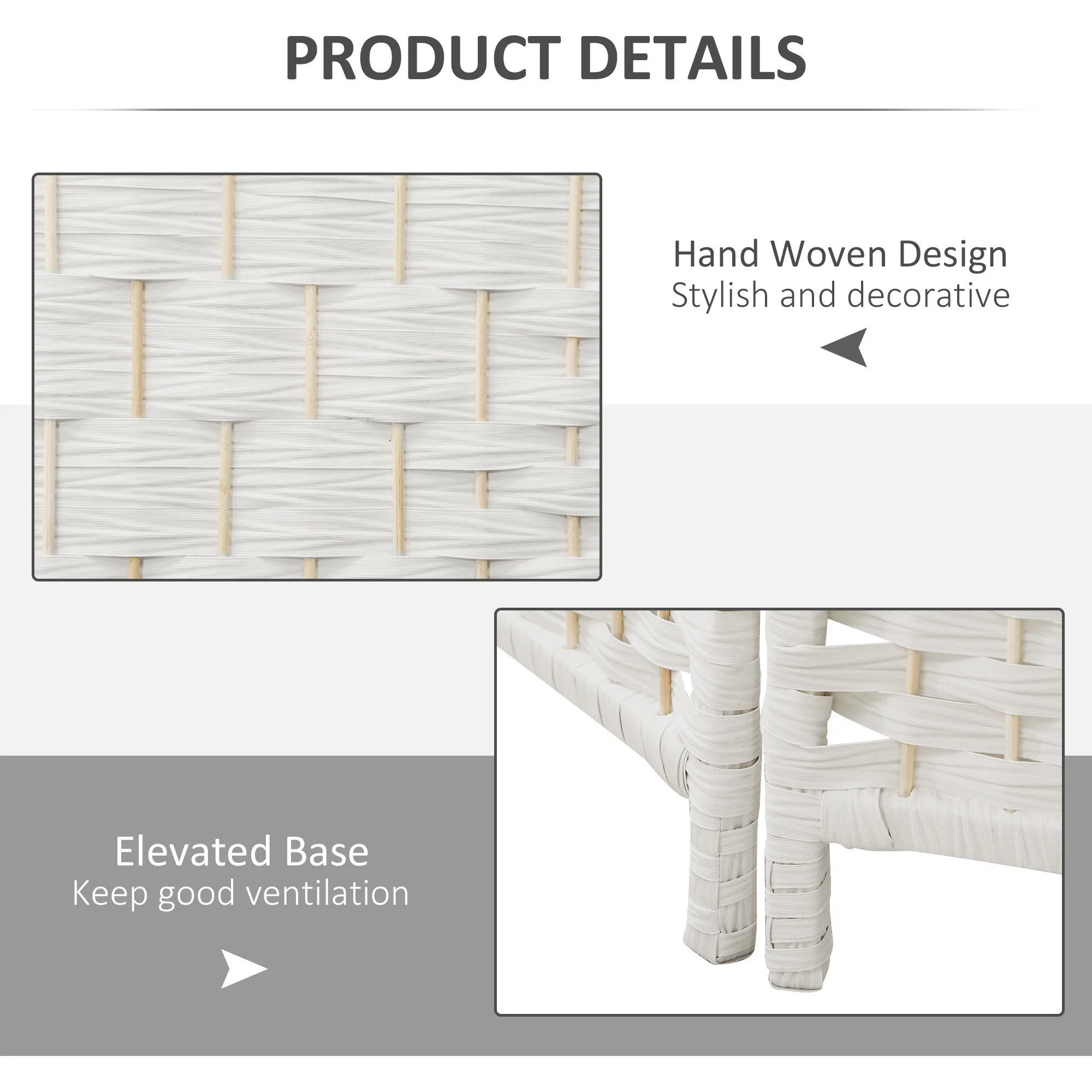 HOMCOM Room Divider, 3 Panel Folding Privacy Screen, 6FT Tall Portable Wicker Weave Partition Wall Divider for Bedroom, Home Office, White - Image 5