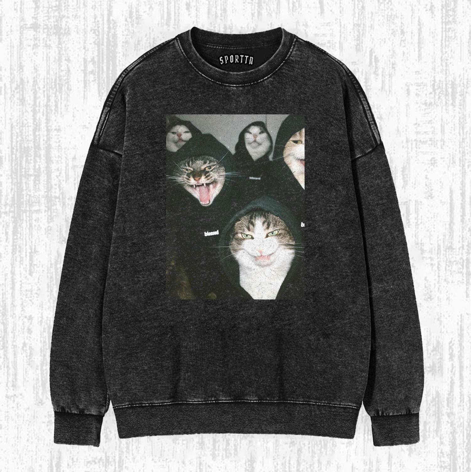 COOL AND DARING CAT GROUP DARK - STYLE TRENDY CATS T-SHIRT