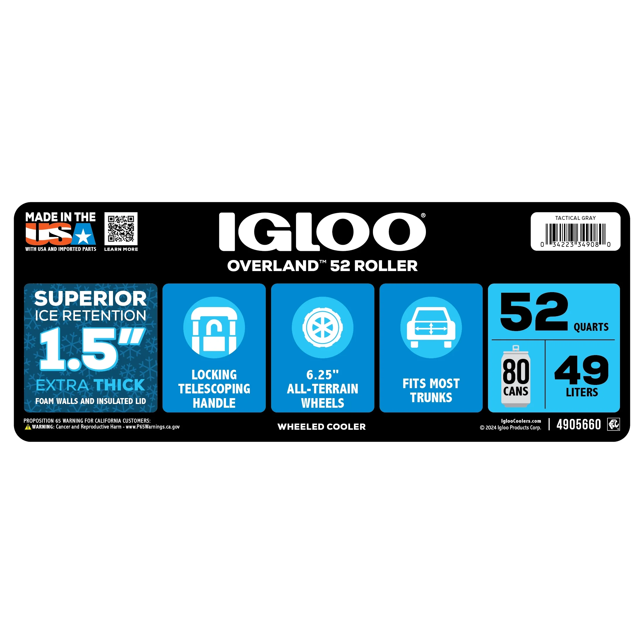 Igloo 52 QT Overland Ice Chest Cooler with Wheels, Gray - Image 17