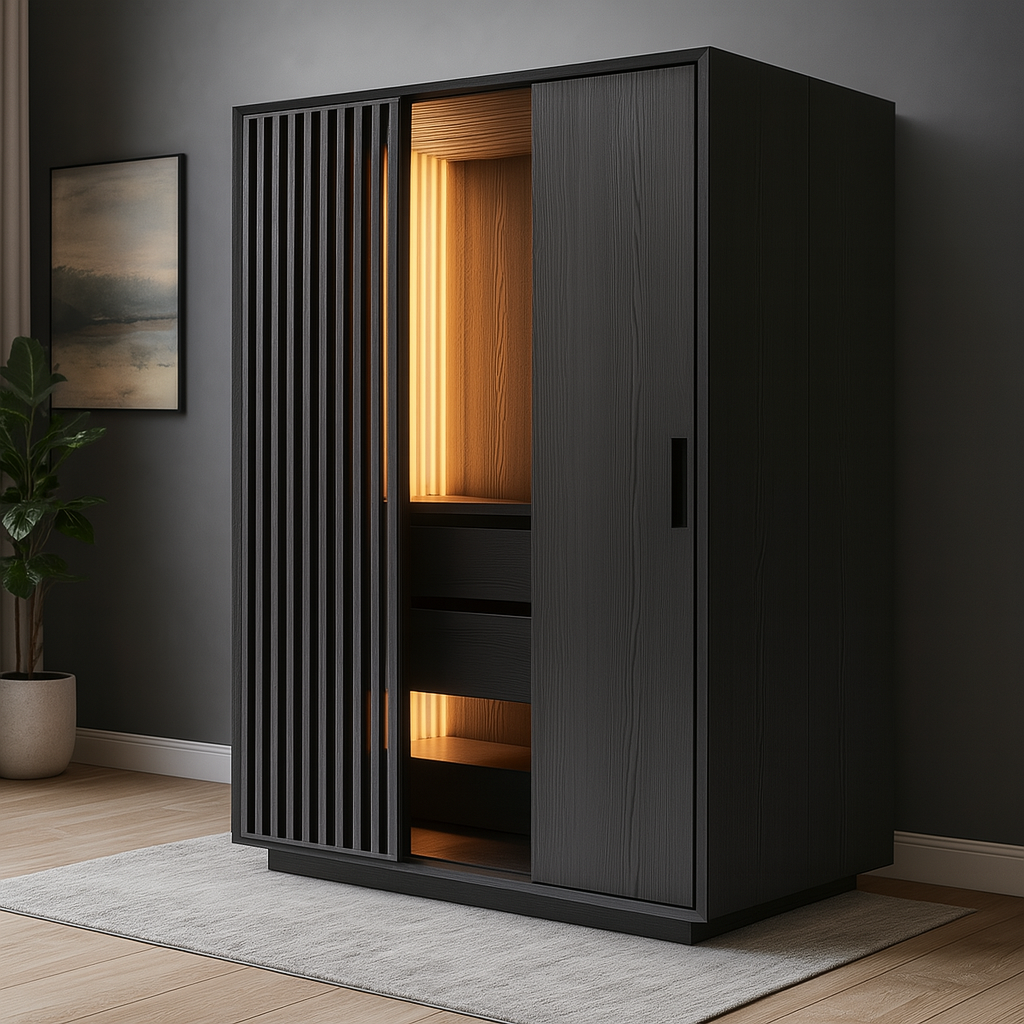 Armario de Lujo Minimalista en Negro con Iluminación Interior LED