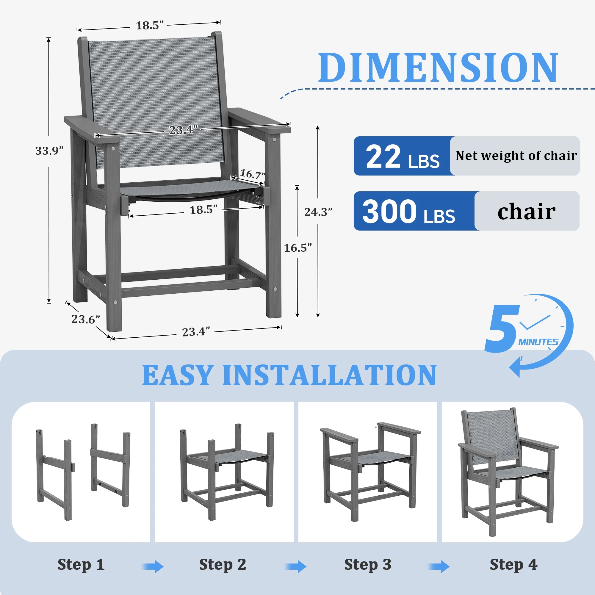 SERWALL Outdoor HDPE Dining Table Set, 7-Piece Outdoor Dining Table Sets with Umbrella Hole, Grey - Image 40