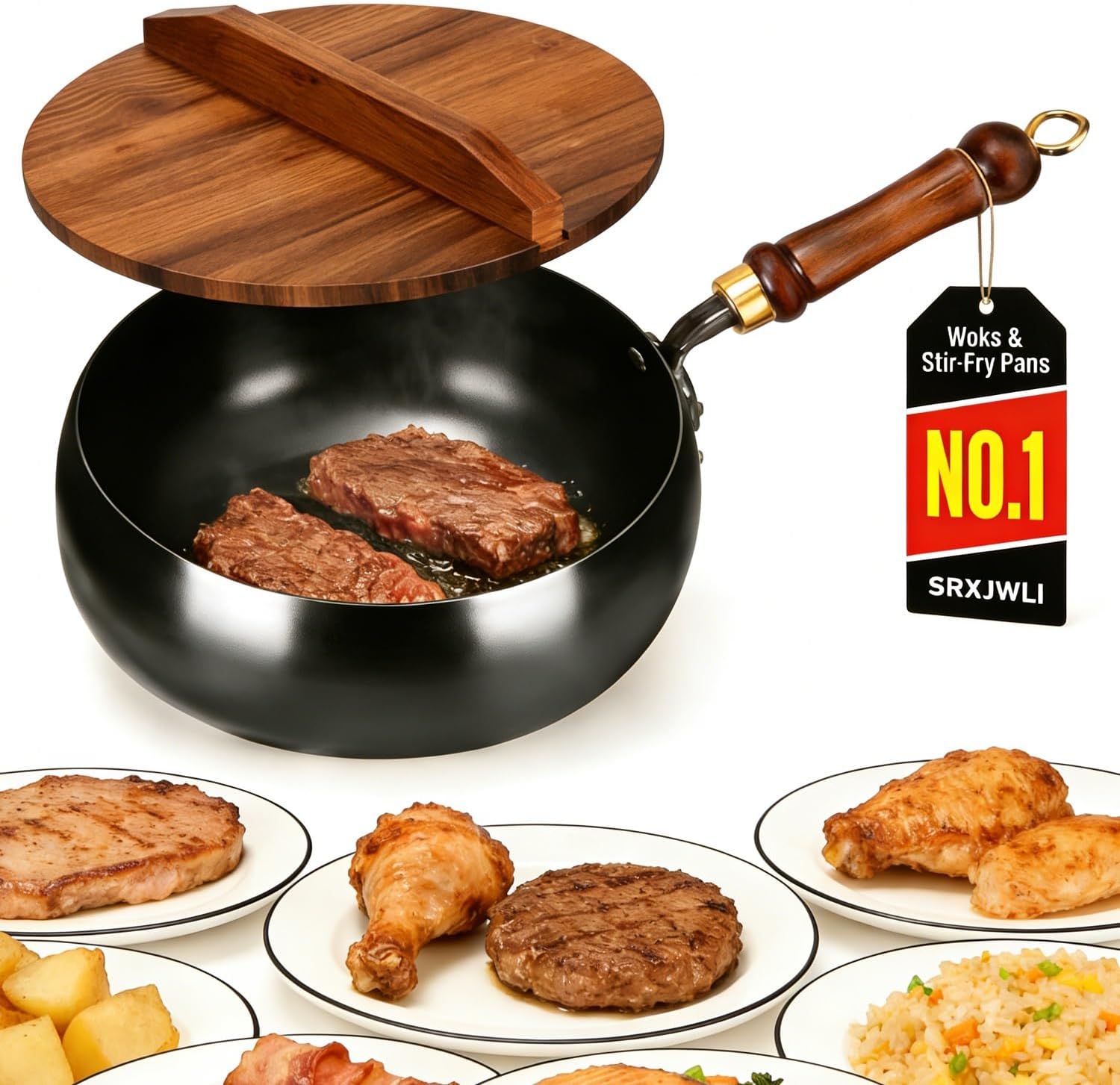 Cast Iron Wok Japanese Cookware with Lid Pan Cooking Thick Soup Hand Hammered Frying Pot Hotpot Mini Small Asian Non-stick Upgraded Sauce Steel Carbon Deep Enamel Skillet(No Lid,11in)