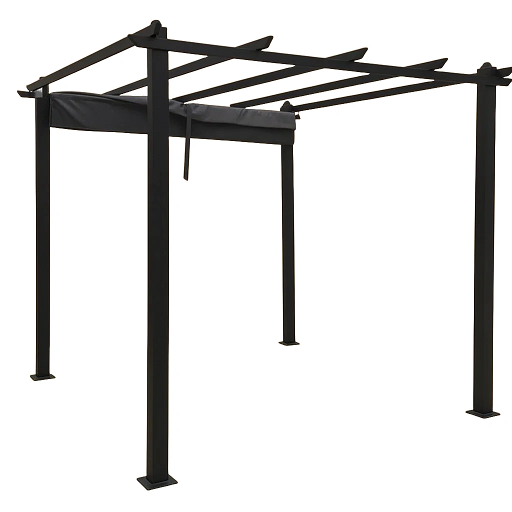 Pérgola de acero con sombrilla retráctil,12m²,Negro - vQsrfNs231Sv