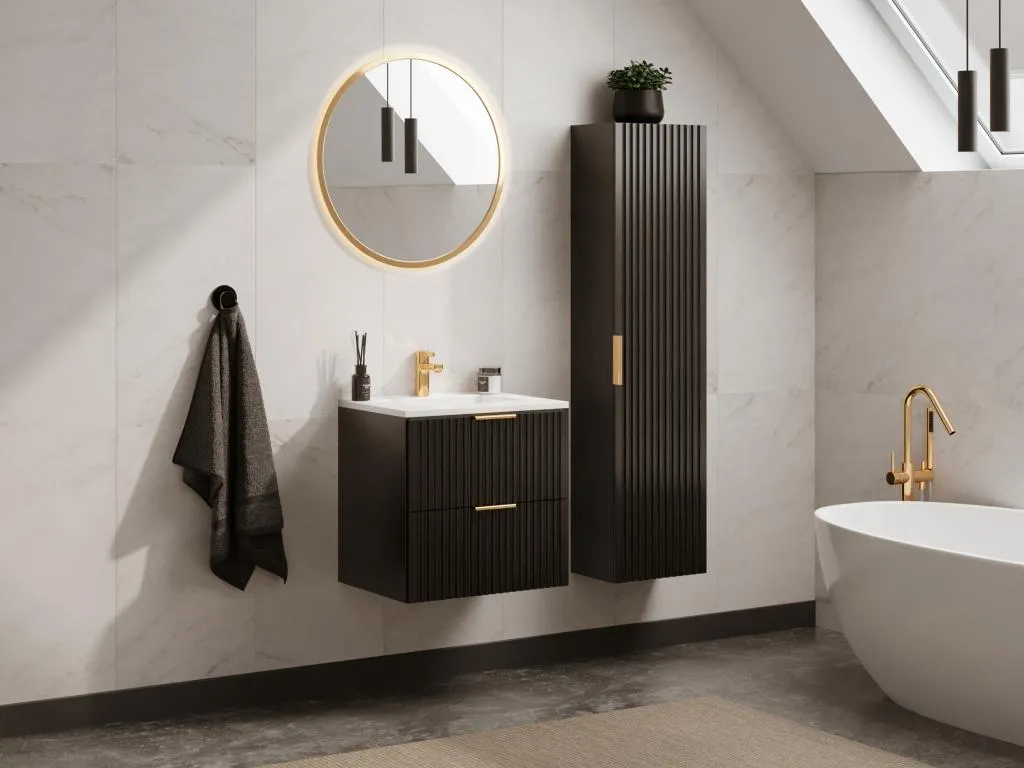 Mueble de baño bajo lavabo y armario - Negro - 60 cm - Patriciabaezcasa