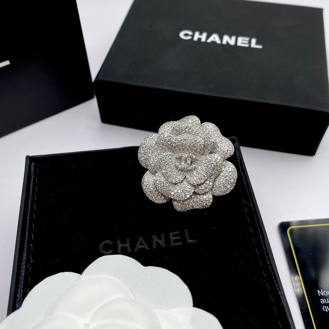 Chanel Silver Camellia Flower Brooch - Original Replica Club