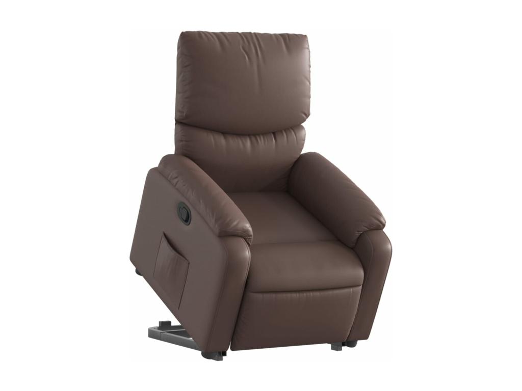 Sillón reclinable elevable cuero sintético marrón