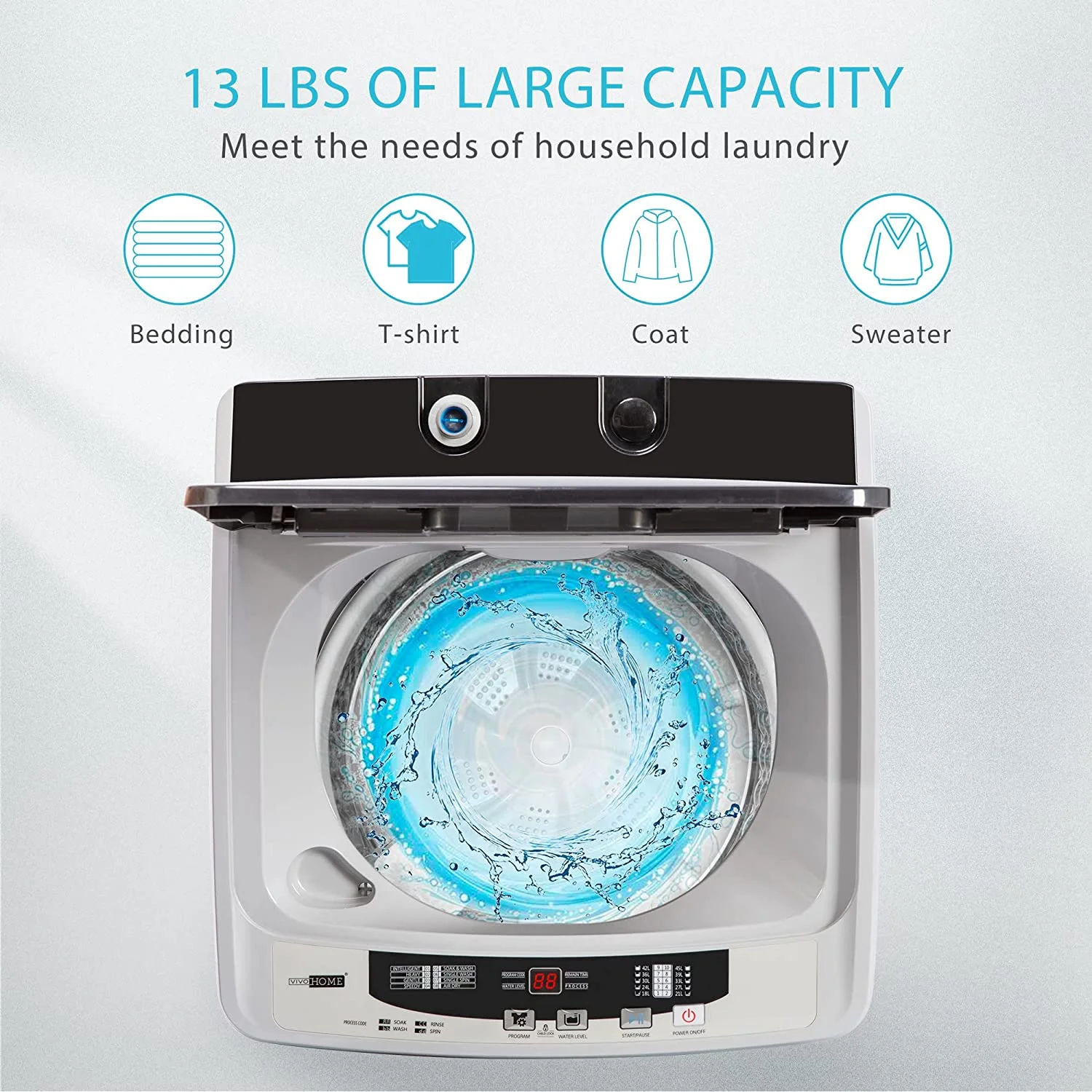 VIVOHOME Full-Automatic Washing Machine with Built in Drain Pump Spin Dryer, 1.32cu.ft 13 lbs Capacity - Image 7