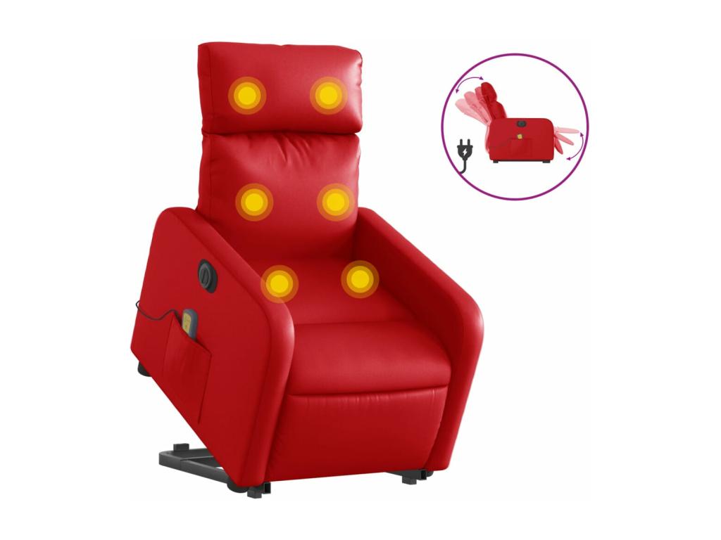 Sillón de majaje elevable eléctrico cuero artificial rojo