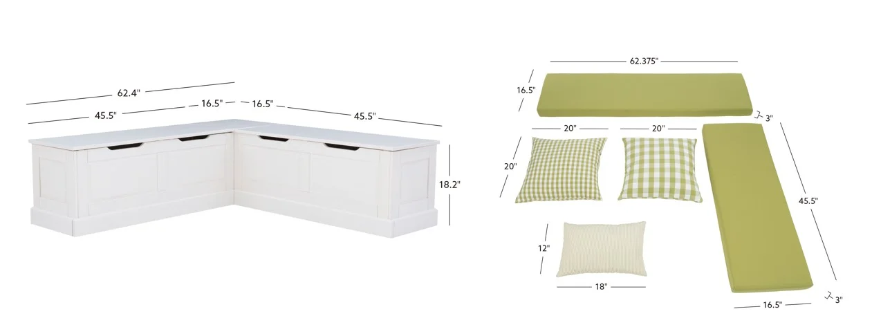Linon Romero Backless Corner Nook with Storage, 5-Piece Cushion Set, Natural/White/Beige - Image 26