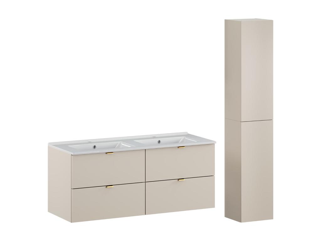 Conjunto de muebles con doble lavabo encastrado 120cm y columna Azel Cachemira
