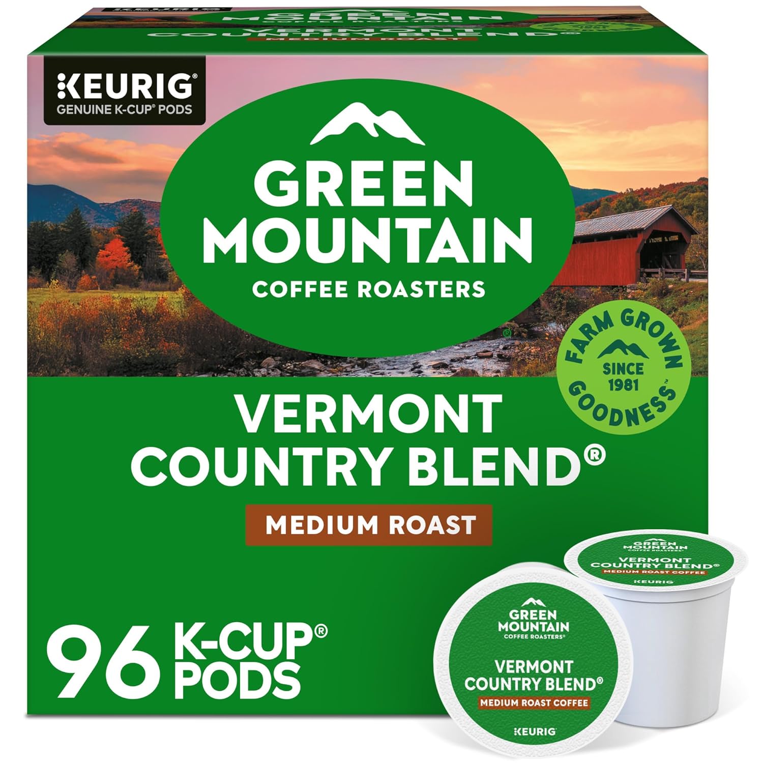 Green Mountain Coffee Roasters Vermont Country Blend Keurig Single-Serve K-Cup Pods. Medium Roast. 96 Count
