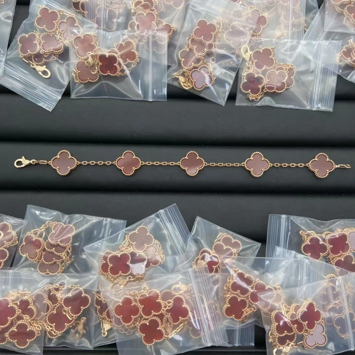 VCA Vintage Alhambra Red Carnelian Rose Gold Bracelet, 5 Motifs - Original Replica Club