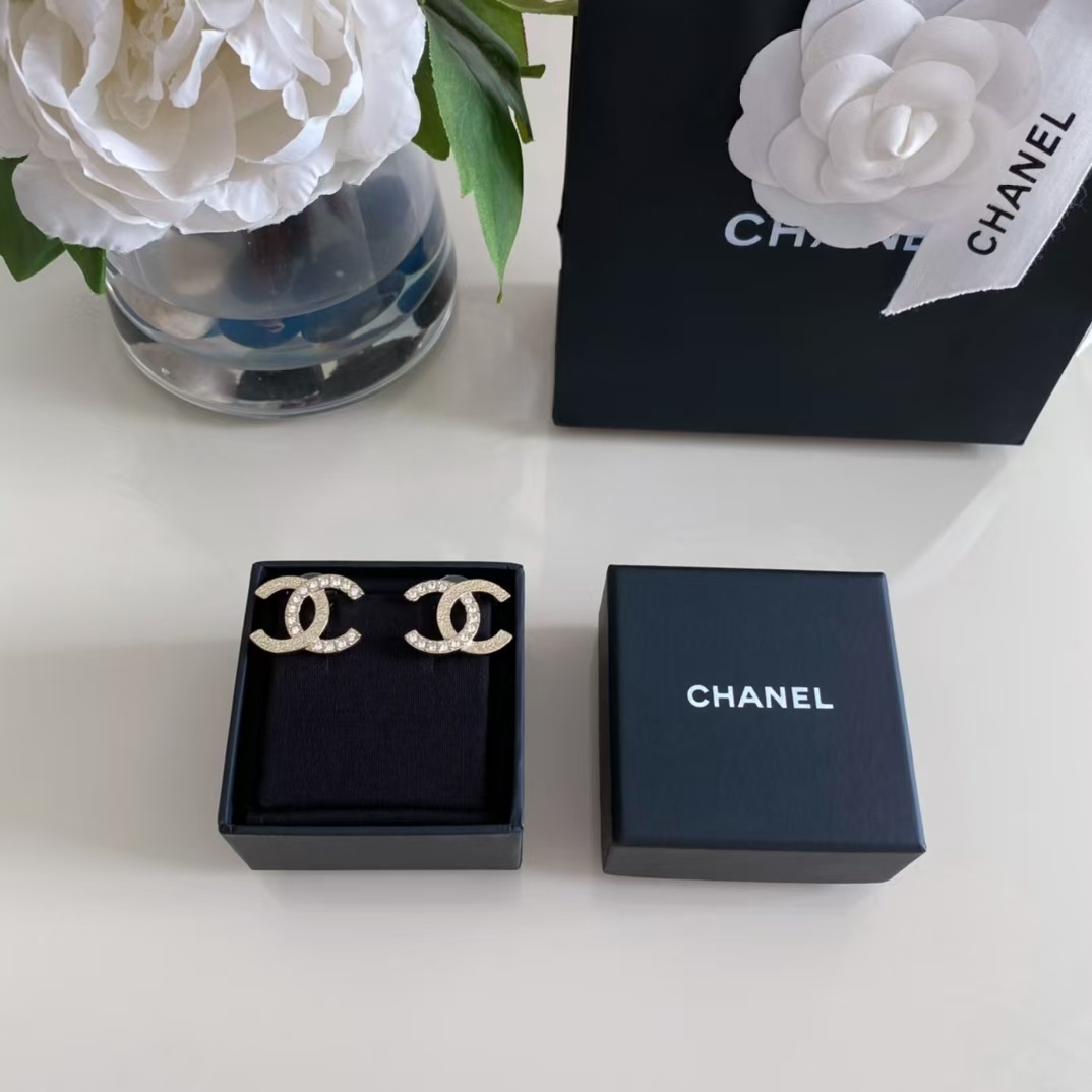 Chanel Single C Paved Diamond Earrings - Original Replica Club