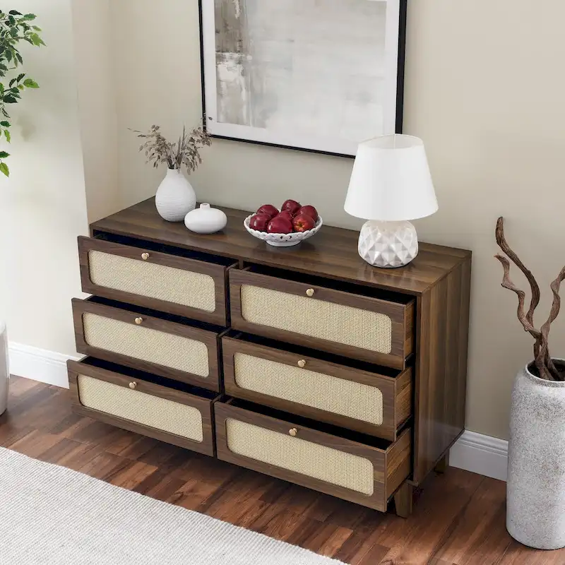 Vintage Wooden Six-Drawer Dresser - Ideal for Bedroom, TV Cabinet, or Living Room Storage