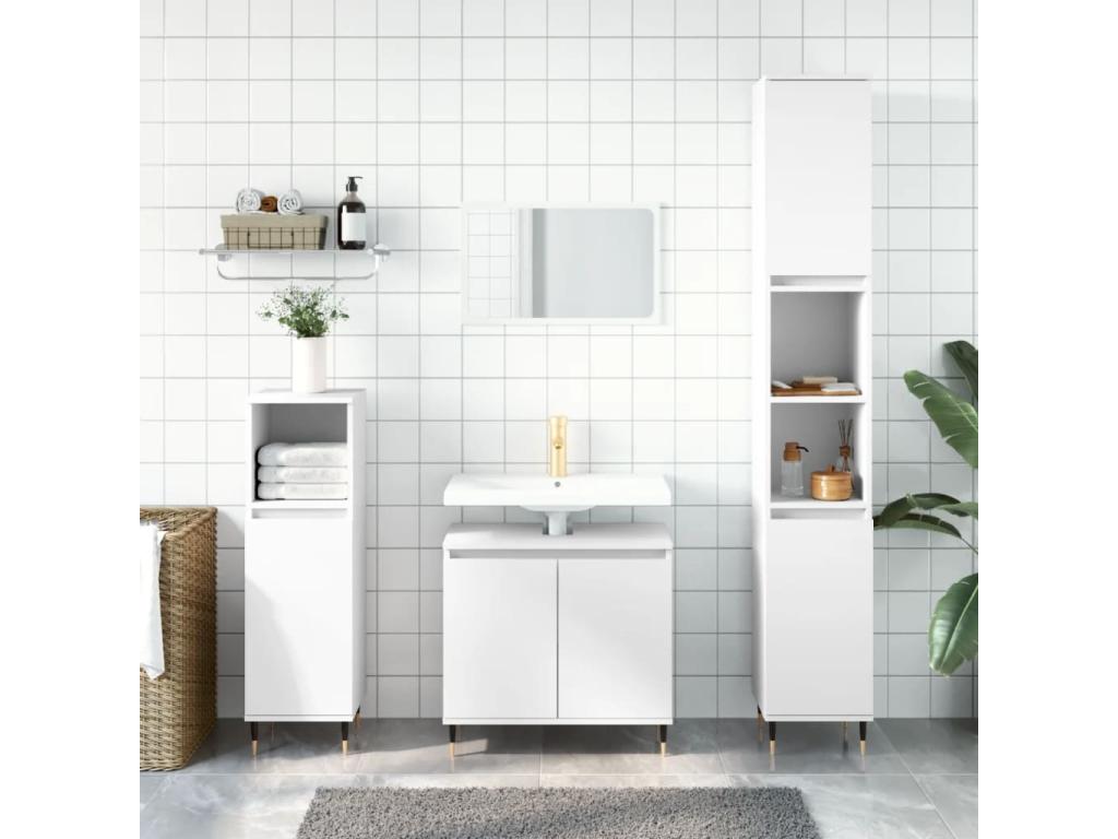 Casaplu Set de muebles de baño 3 piezas madera contrachapada blanco