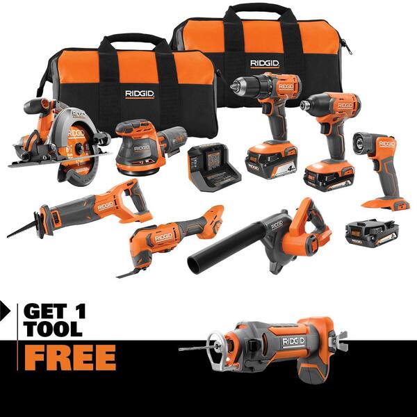 18V Cordless 8-Tool Combo Kit with (3) Batteries. Charger. and Bag with 18V Cut-Out Tool