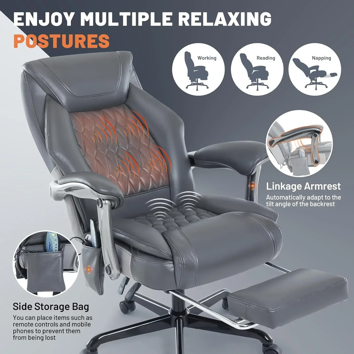 Massage Office Chair with Heating and Footrest Ergonomic Executive Reclining Office Chair