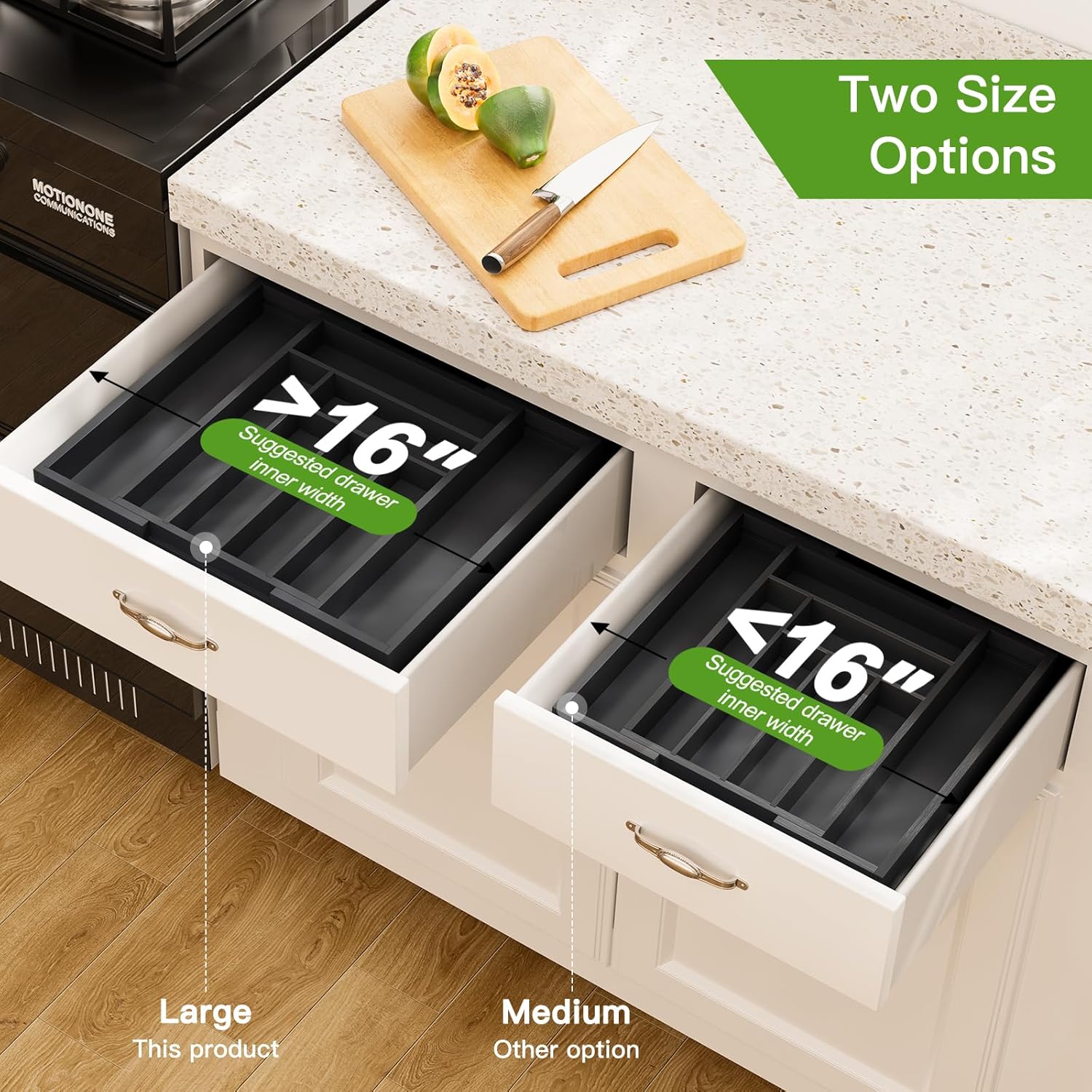 Pipishell Bamboo Expandable Drawer Organizer for Utensils Holder, Adjustable Cutlery Tray, Wood Drawer Dividers Organizer for Silverware, Flatware, Knives in Kitchen, Bedroom, Living Room (Black)