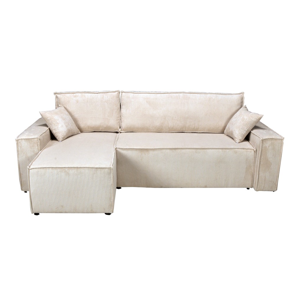 Sofá rinconero convertible en terciopelo beige acanalado vg3696g3