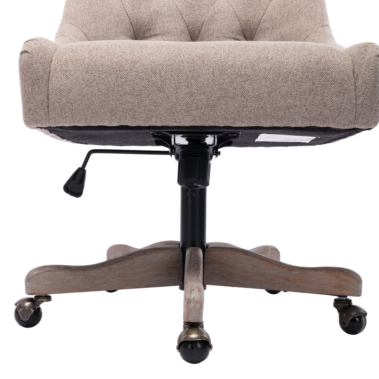 360 Degree Swivel Office Desk Chair, Upholstered Leisure Vanity Chair with Solid Wood Base and Wheels, Adjustable Height Computer Chair for Bedroom Living Room, Brown - Image 8