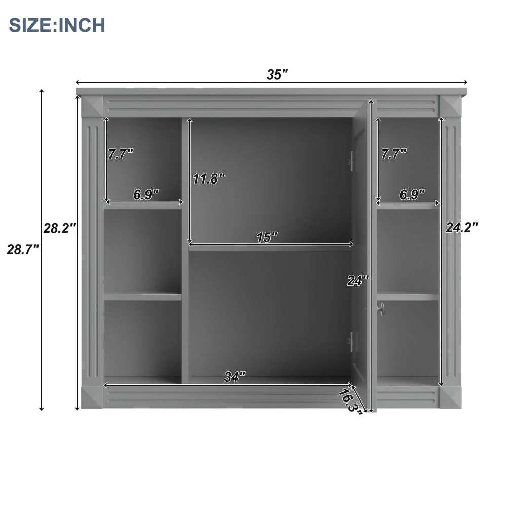 36'' Bathroom Vanity Set With Ceramic Sink Top, Mirror Cabinet, 2 Doors And 2 Drawers - Gray - Image 8 36'' Bathroom Vanity Set With Ceramic Sink Top, Mirror Cabinet, 2 Doors And 2 Drawers - Gray - Image 8