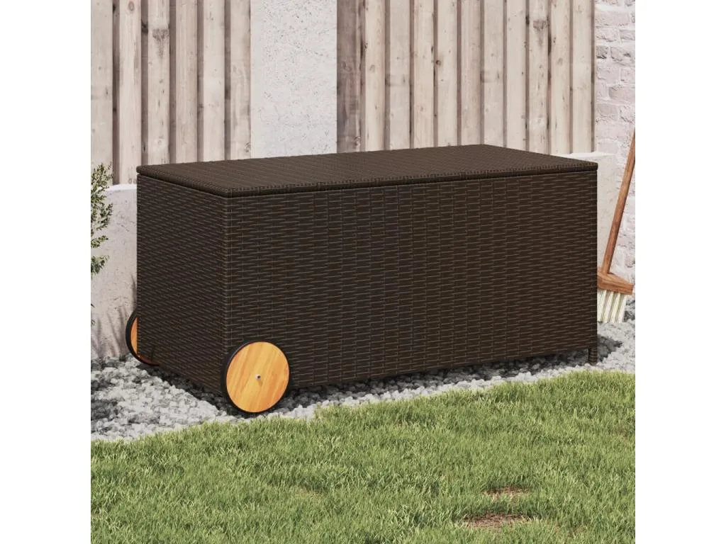 Caja de almacenamiento de jardín con ruedas marrón polirratán 190l ahr3613173