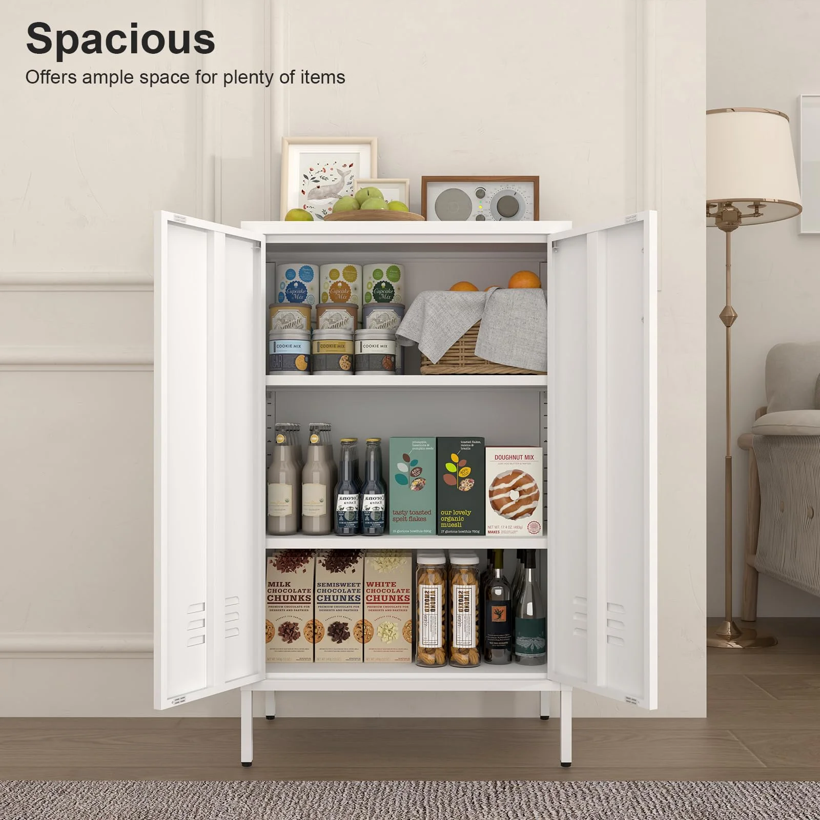 Marcree Green Metal Cabinet,2 Door Accent Cabinet,Metal Locker Cabinet with Legs,Sideboard Cabinet with Adjustable Shelves,Locker Storage Cabinet for Living Room,Entryway - Image 20