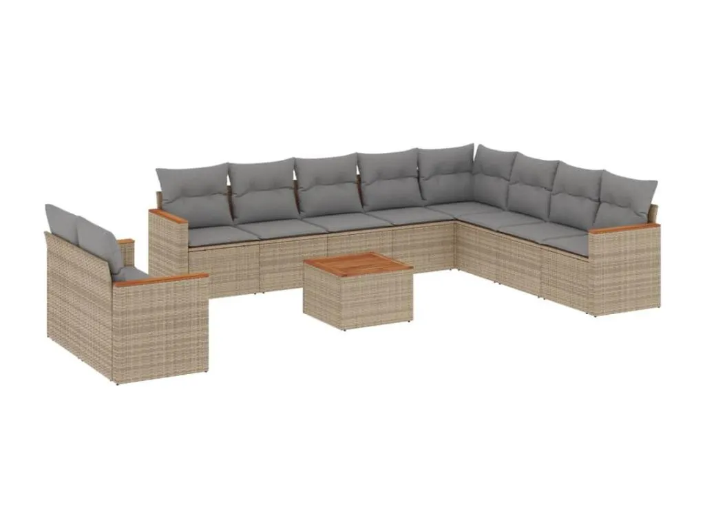 Set de sofás de jardín 11pzas con cojines ratán sintético beige